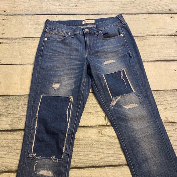 Madewell the Slim boy jean patches -Up Edition Springfield Wash distress jeans. - Picture 4 of 11